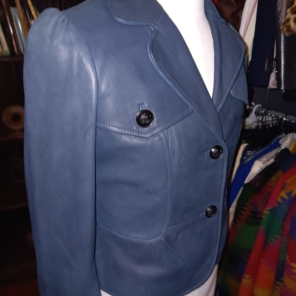 Navy blue leather jacket - Picture 4 of 5